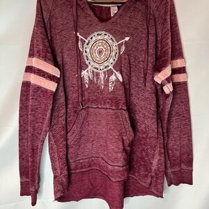 No Boundaries Maroon Hoodie with Pink Sleeve Stripes and Dreamcatcher